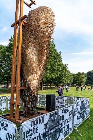 The Knife Angel Flies into Chelmsford