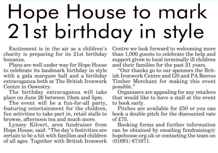 Hope House looking for stall holders
