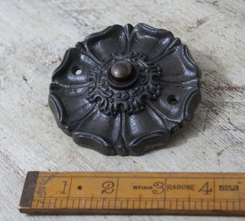 Antique Iron Tudor Rose Door Bell Push