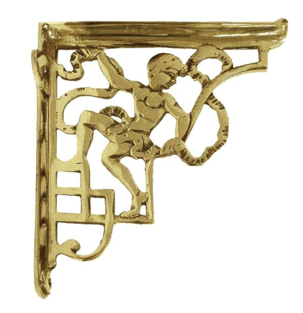 Basilica Cherub Polished Brass Cast Iron Bracket - 24cm x 20cm