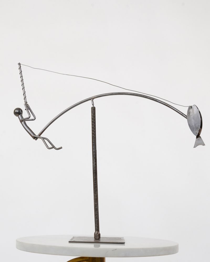 Scrap Metal Kinetic Balance Sculpture - The Big Catch 