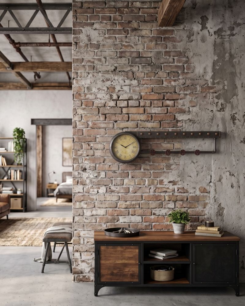 Industrial Steampunk Wall Clock Shelf with Pipe Hooks