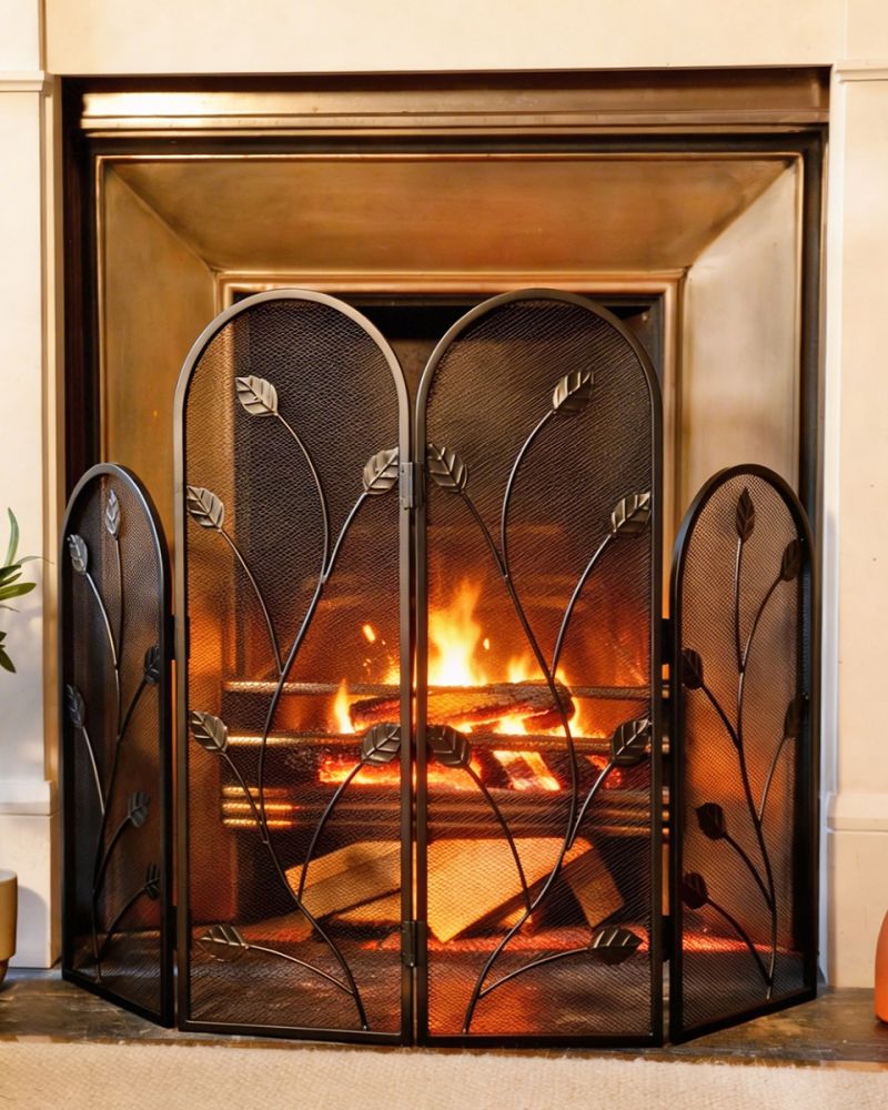 Ornate 'Botanical Bloom' Four Fold Fire Guard