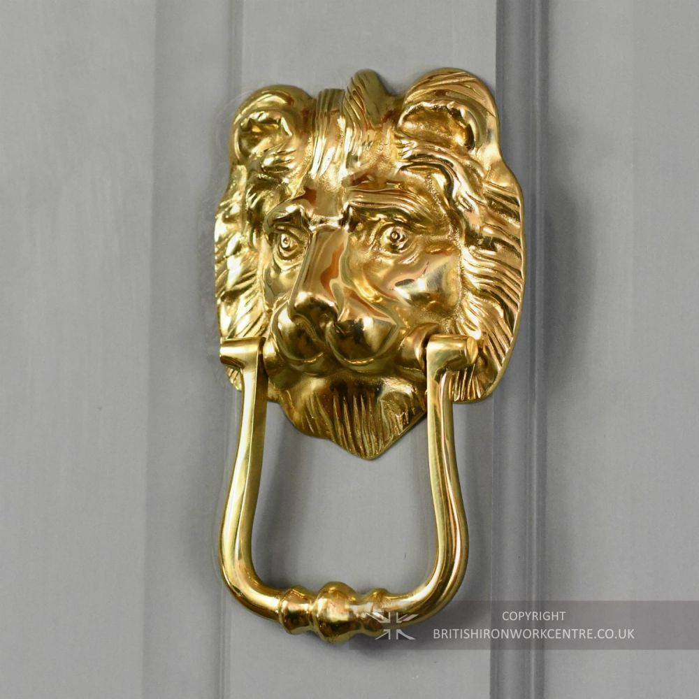 Brass Bovary Park Lion Door Knocker On Greey Door