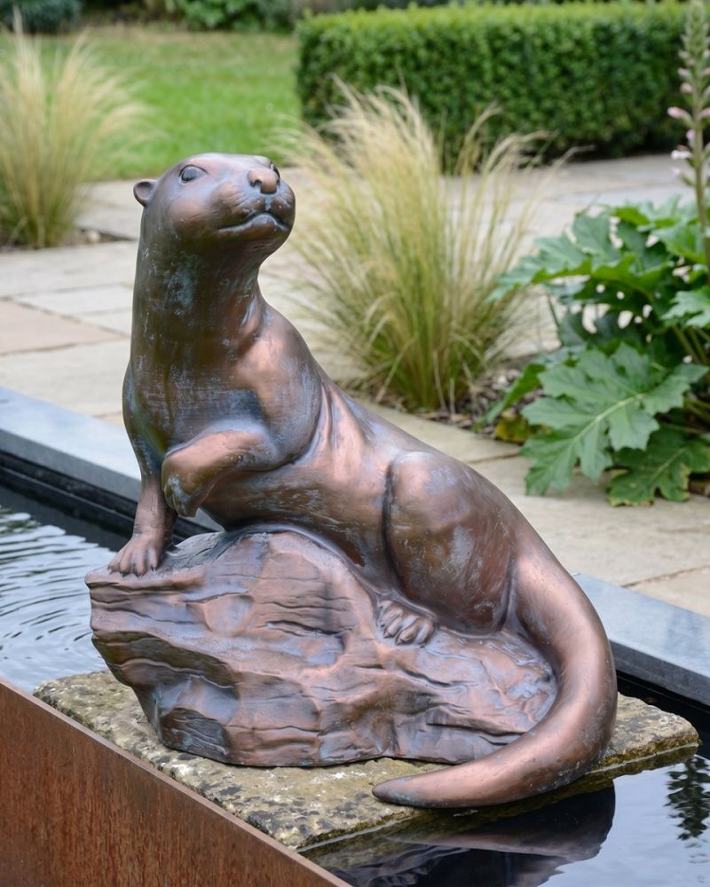 'Brook' The Cast Resin Bronze Otter Garden Sculpture