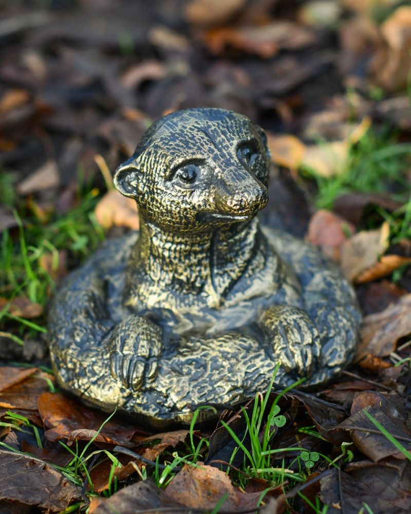 Cast Aluminium Black & Gold Peering Meerkat Garden Sculpture