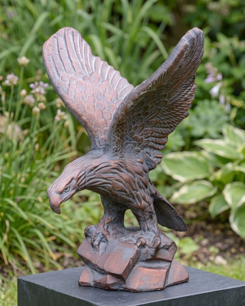 Cast Aluminium Mountain Monarch Eagle On A Rock Garden Sculpture - 36cm