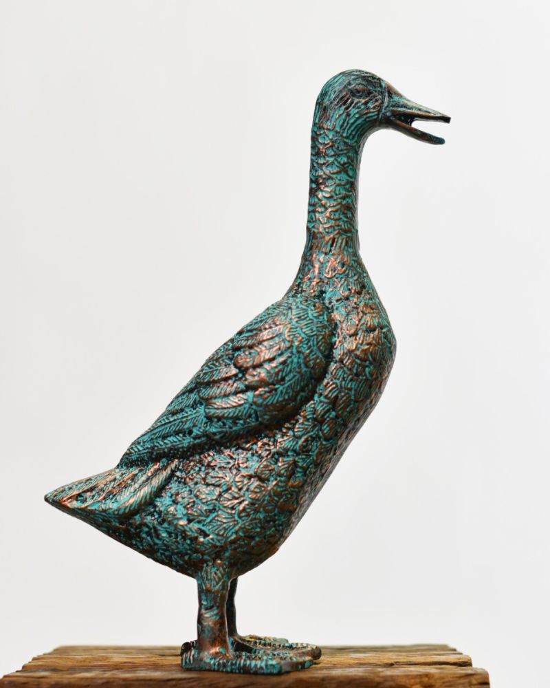 Cast Aluminium Verdigris Standing Duck Sculpture