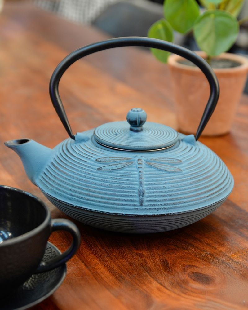 Cast Iron 'Kyoto' Japanese Sky Blue Teapot