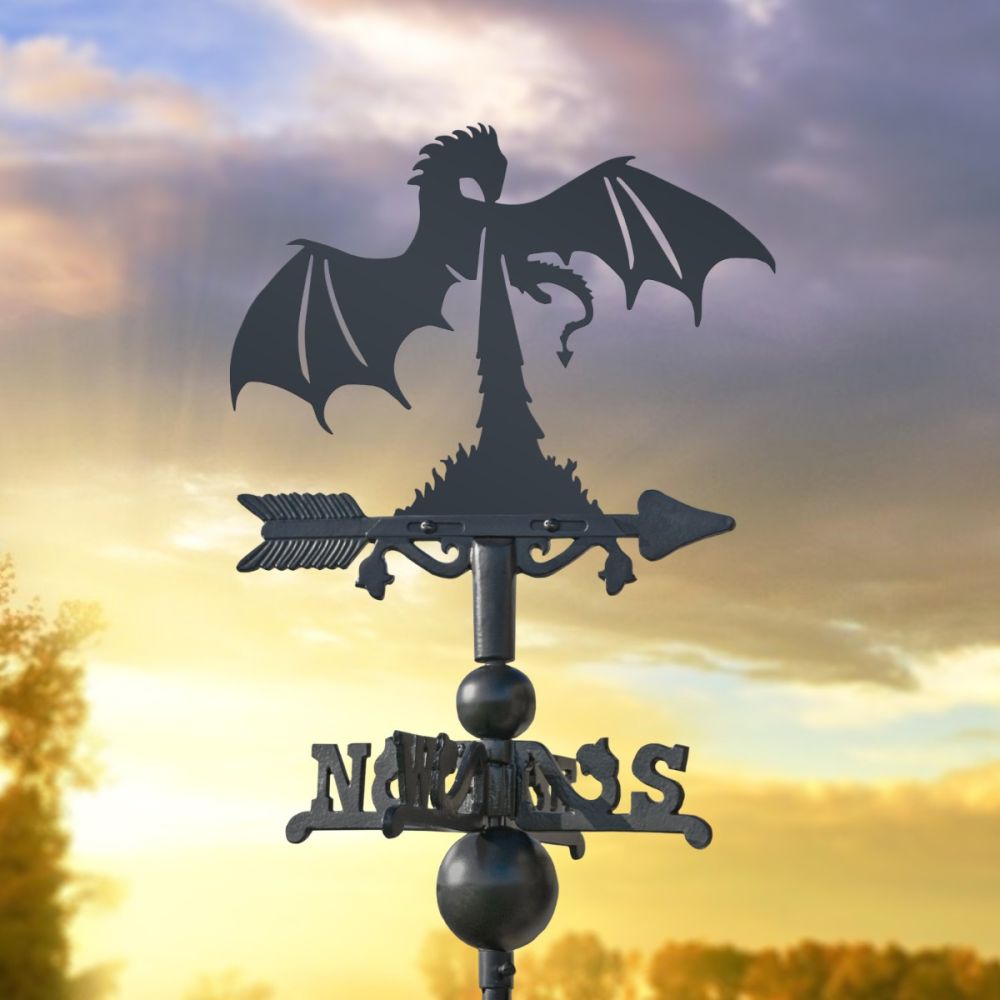 Cast Iron & Steel Miniature Fire Breathing Dragon Weathervane