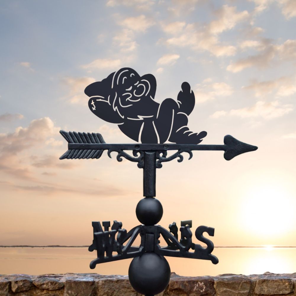Cast Iron & Steel Sleeping Cartoon Dwarf Weathervane