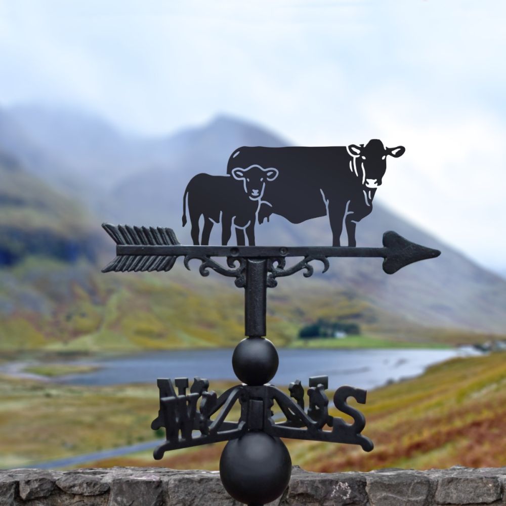 Cast Iron & Steel South Devon Cow & Calf Weathervane