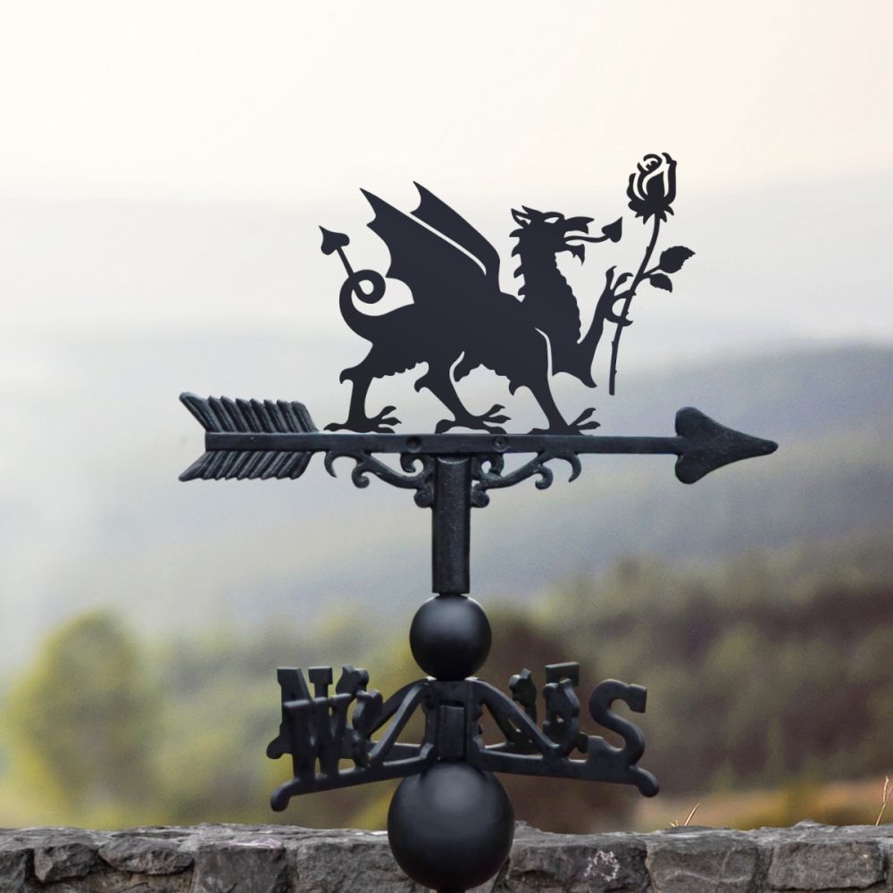 Cast Iron & Steel Welsh Dragon & English Rose Weathervane