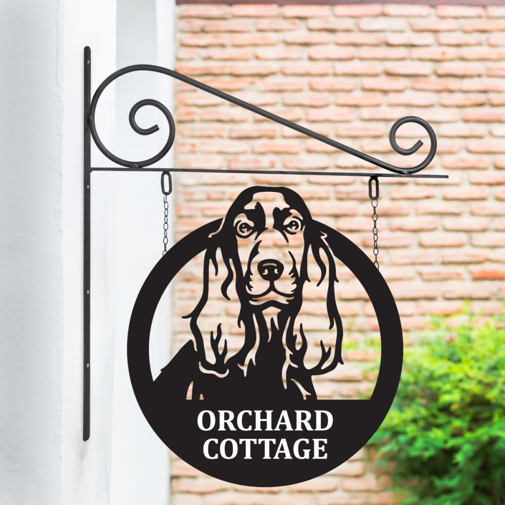 Steel Cocker Spaniel Hanging House Name Sign