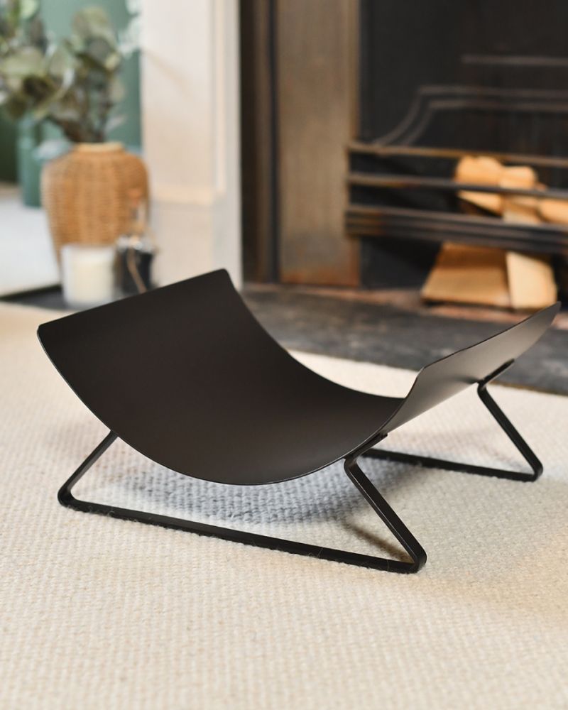 Contemporary Jet Black Curved Log Holder