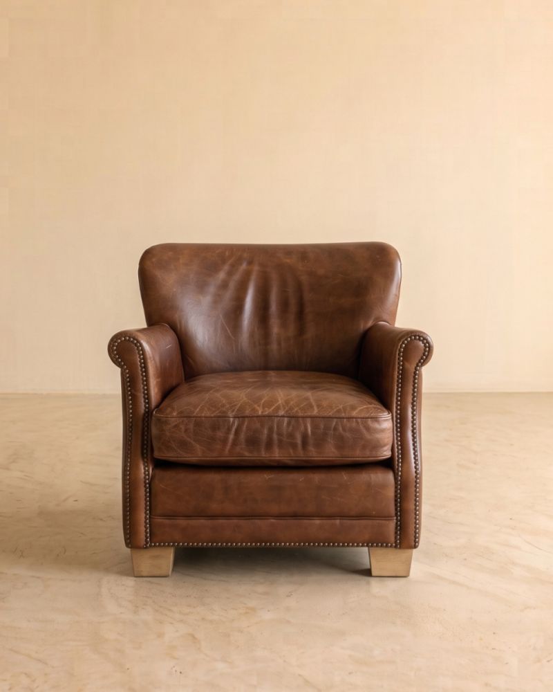Brazilian Leather and Oak Wood Cozy Chair