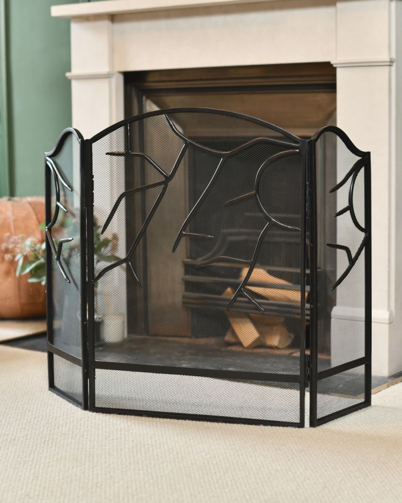 'Crackling' Triple Fold Ornate Fire Guard 