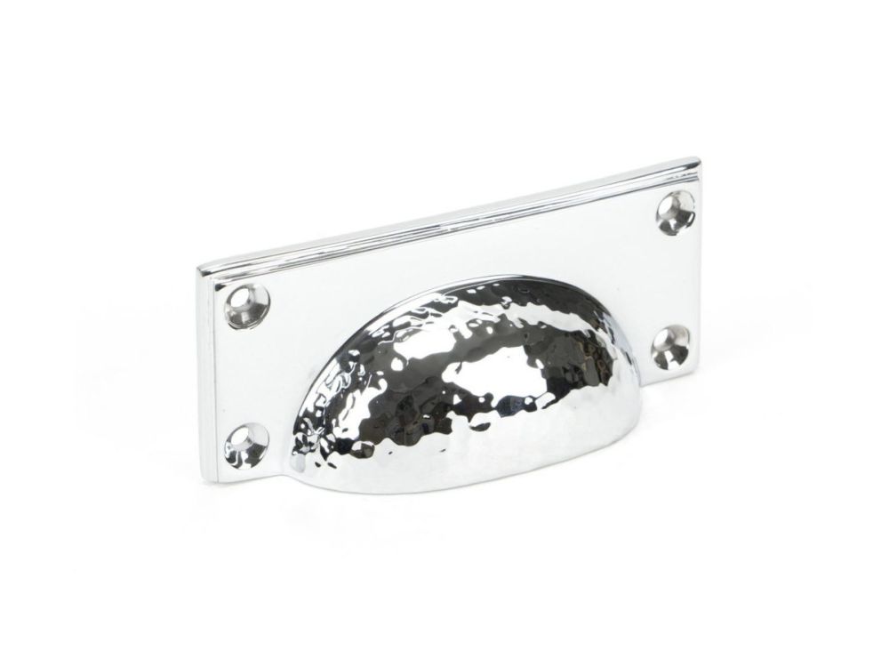 Curved Hammered Polished Chrome Rectangular Drawer Pull