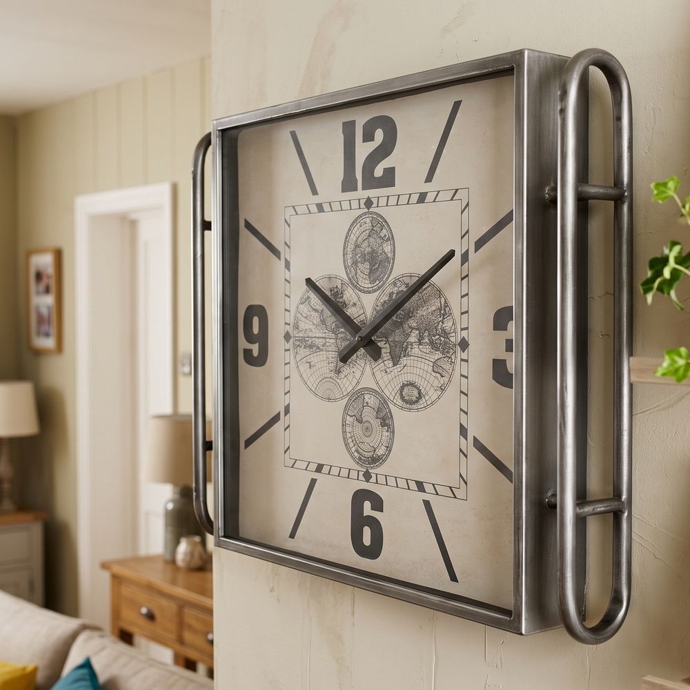 Vintage World Map Metal Wall Clock