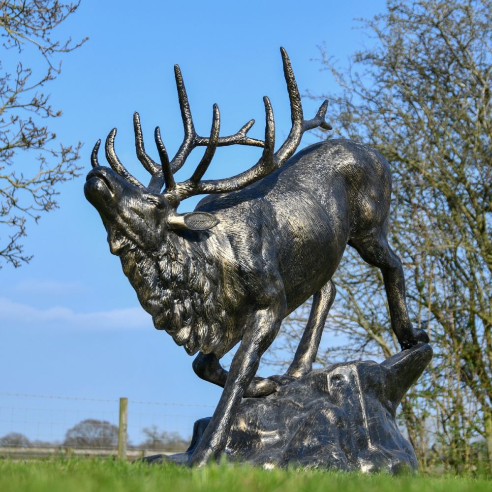 Elk Climbing Brushed Gold Sculpture