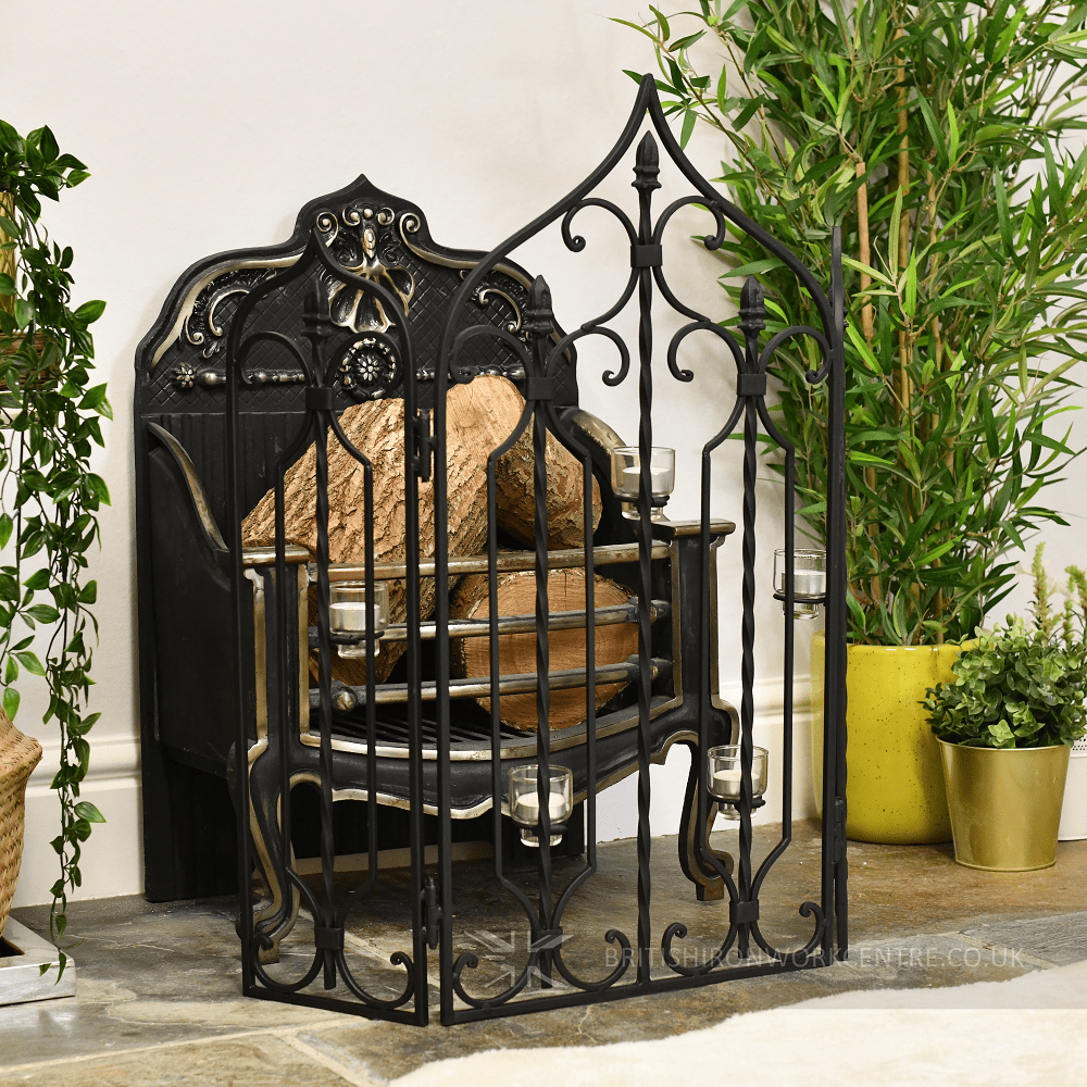 The 'Abbey' Fire Guard With Candle Holder In Black