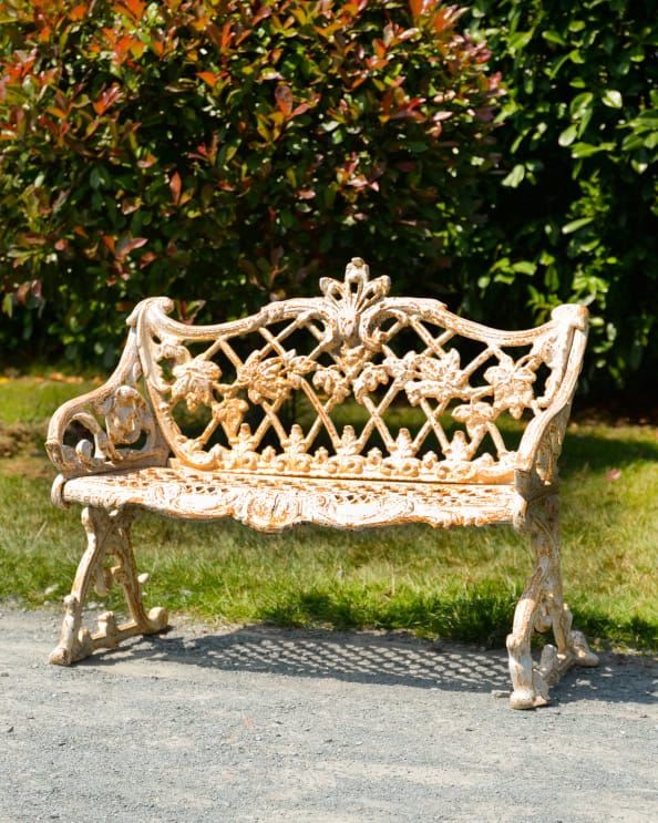 'Fieldstone' Cast Iron Two Seater Garden Bench - Rustic Cream