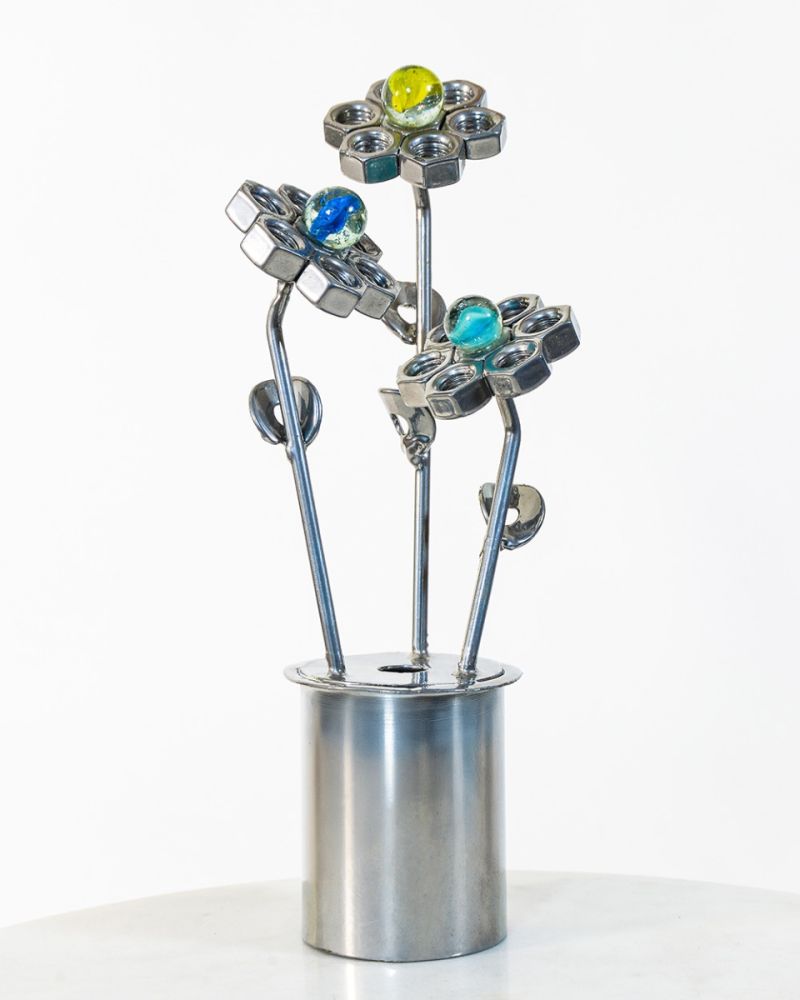 'Forever Bouquet' Scrap Metal Art Flowers Sculpture - 21cm