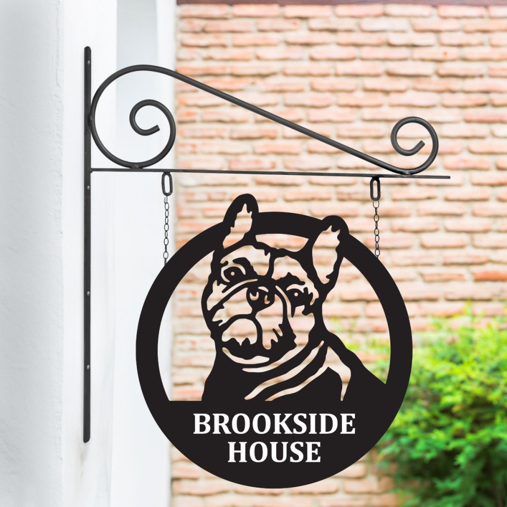 Steel French Bulldog Hanging House Name Sign