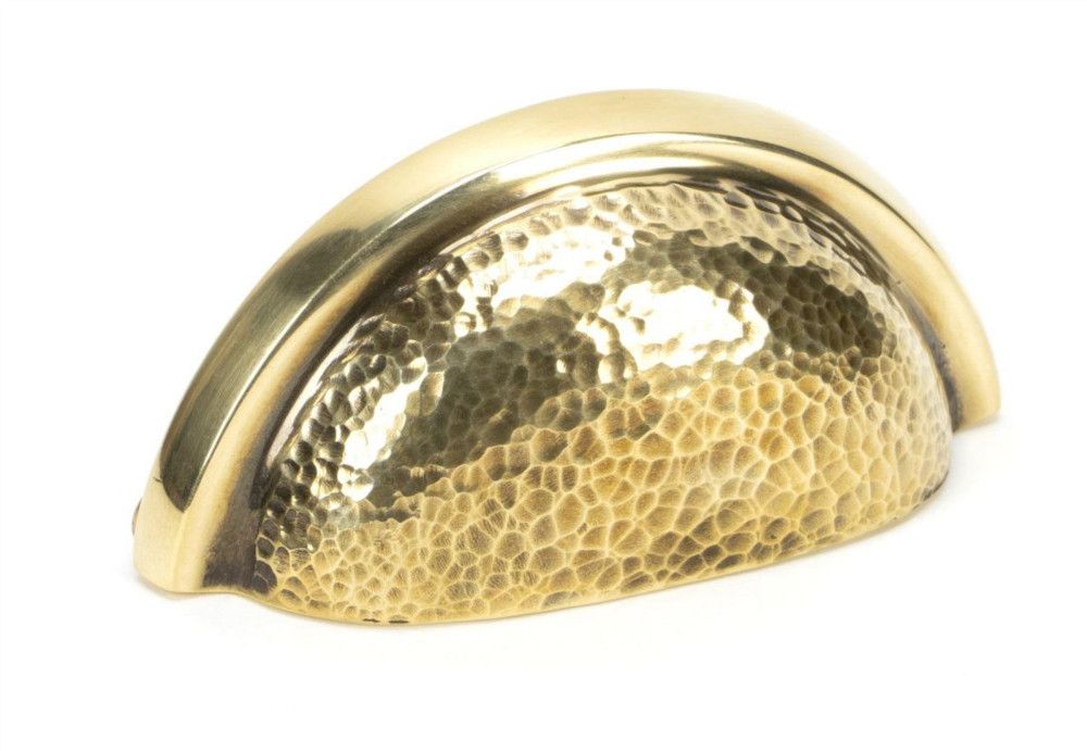 Hammered Aged Brass Curved Drawer Pull 