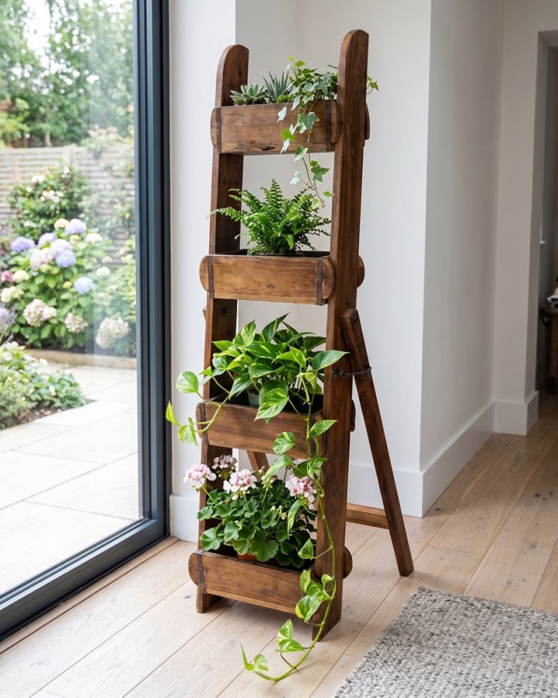 Hand Crafted Recycled Wood Ladder Planter