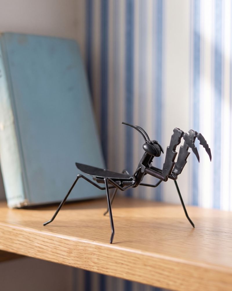 Handcrafted Scrap Metal Praying Mantis Sculpture