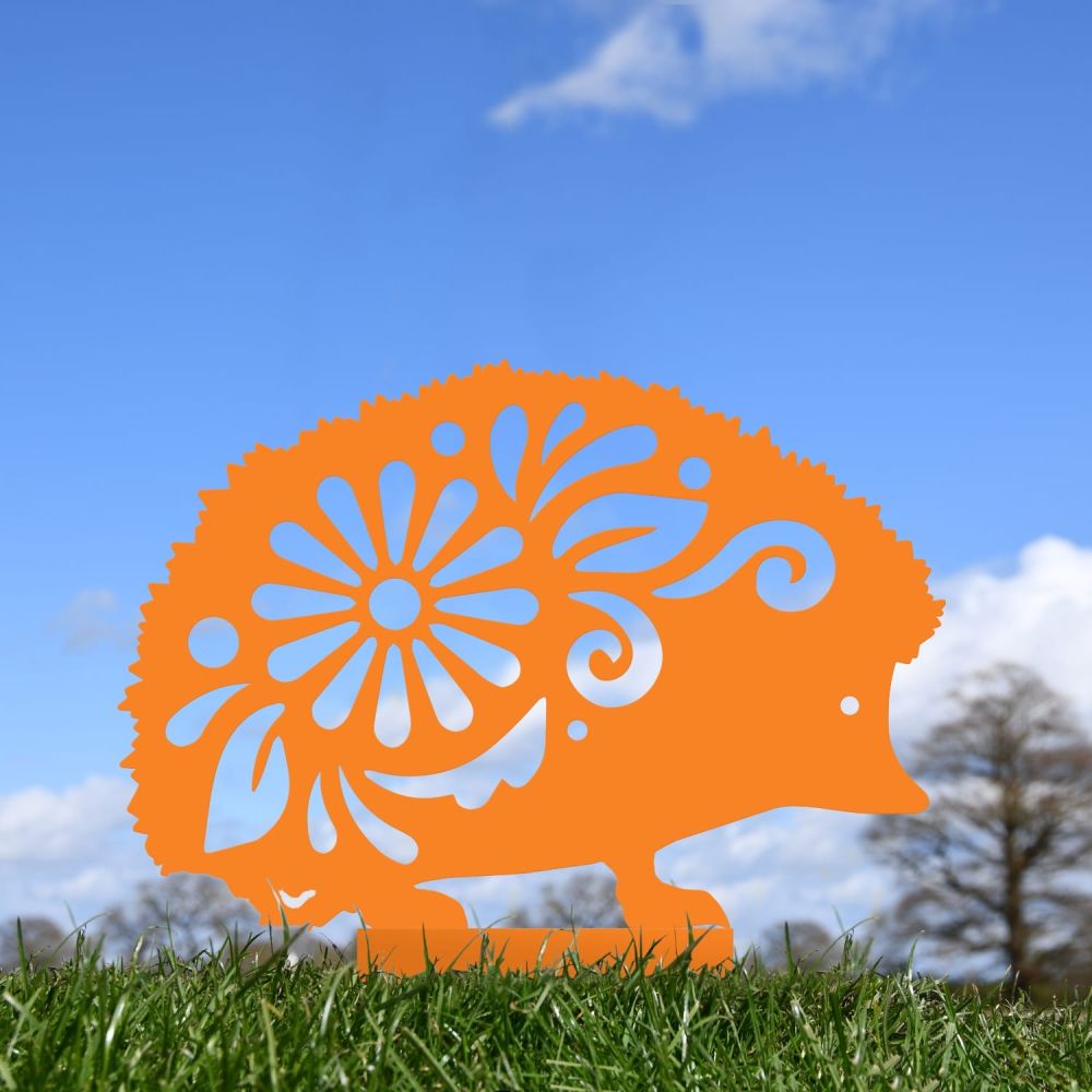 Orange Floral Hedgehog Iron Silhouette
