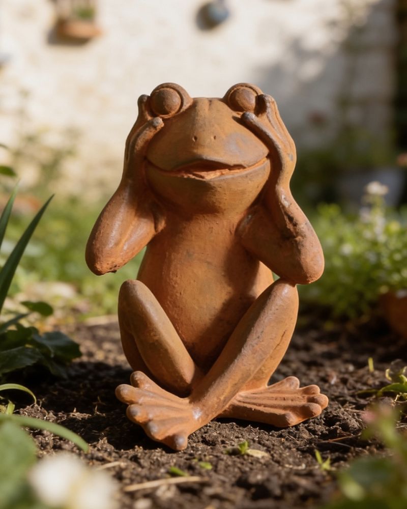 'Hide & Seek Hopper' Cast Iron Frog Garden Sculpture