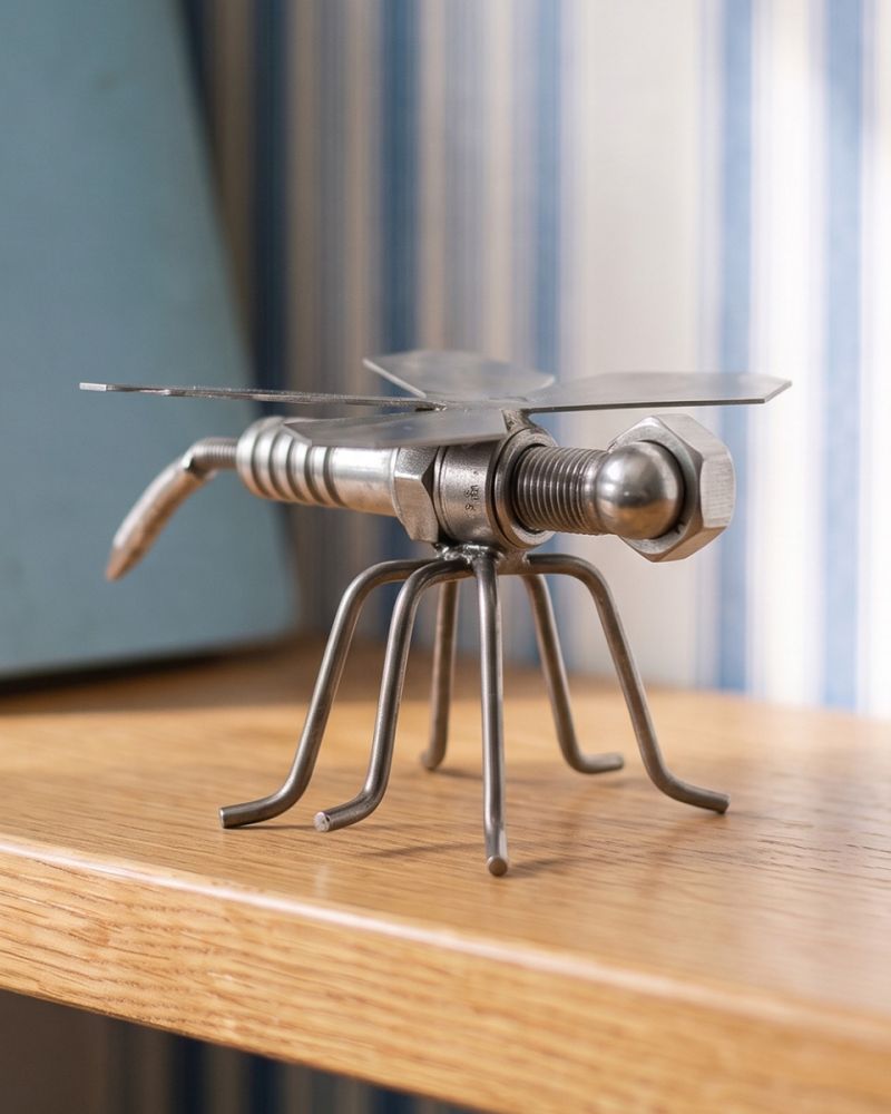 Handcrafted Scrap Metal Dragonfly Sculpture