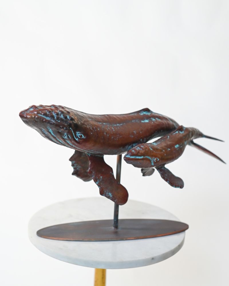 Iron Humpback Whale and Calf Sculpture