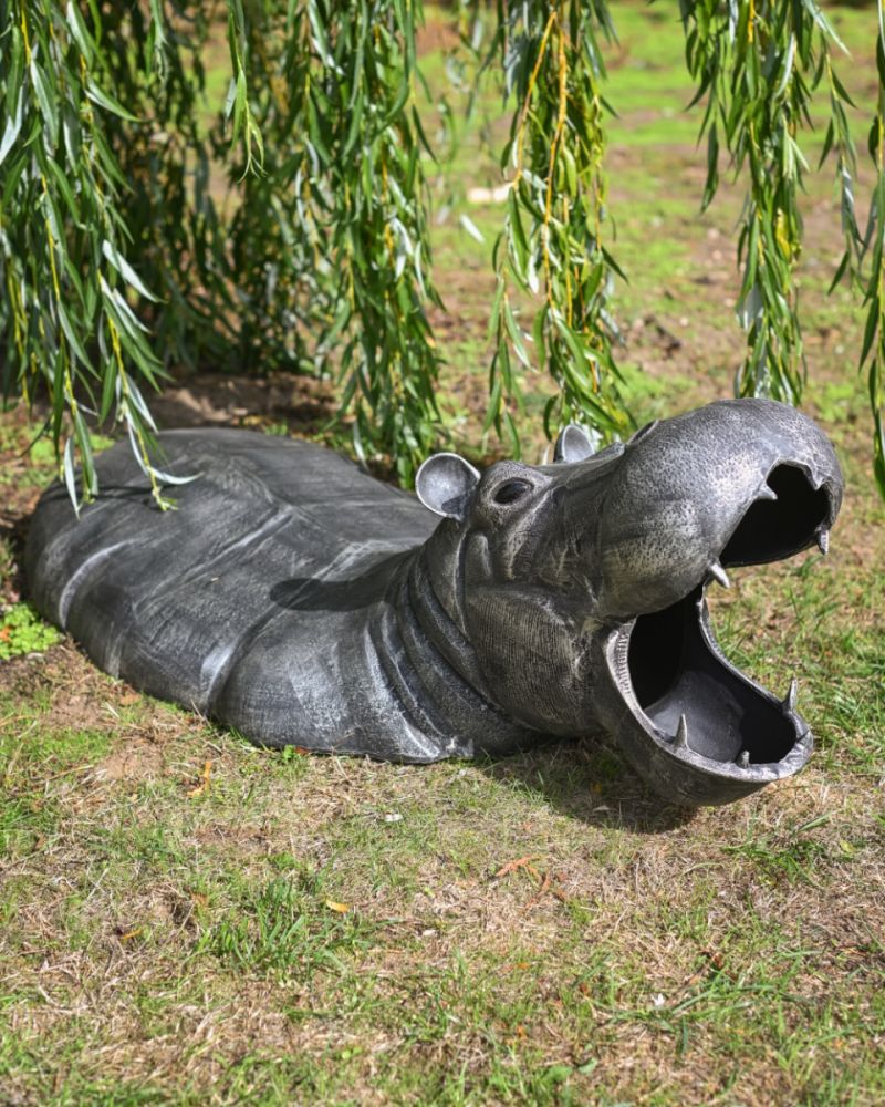 Large 'River Sentinel' Cast Aluminium Hippopotamus Garden Sculpture