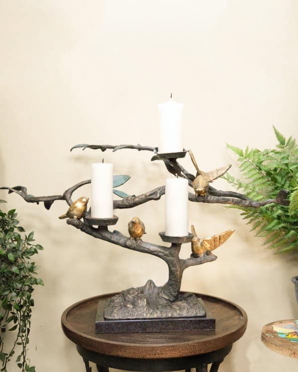 Decorative Cast Aluminium 'Birds On A Branch' Candelabra - 87cm 