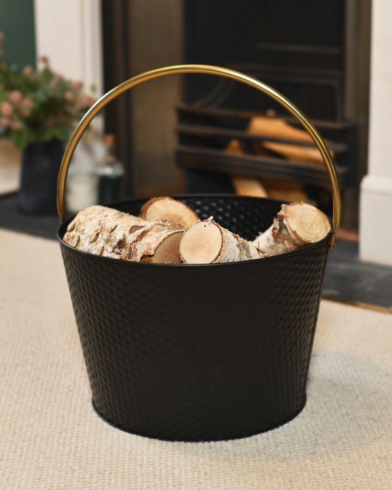 Steel 'Fossetta' Dimpled Black & Gold Log Basket - 38cm
