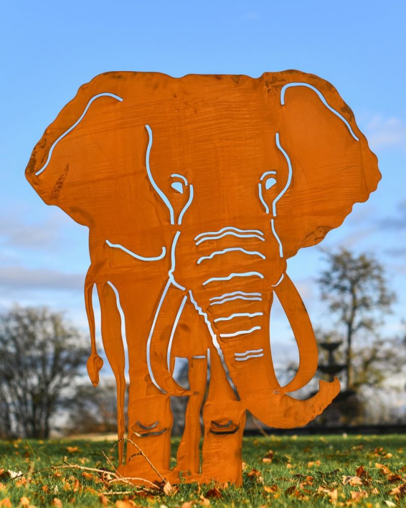 Large Elephant Rustic Steel Garden Silhouette - 120cm