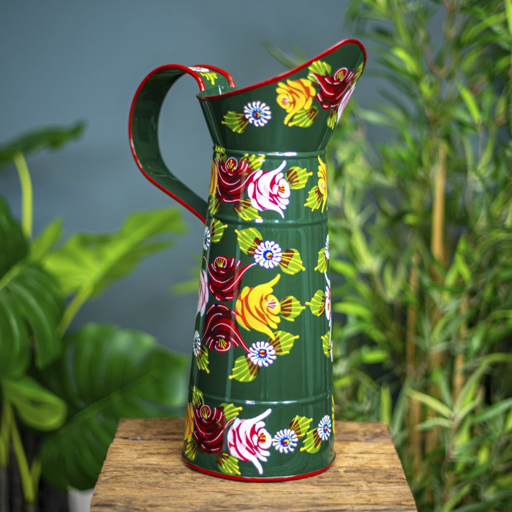 Large Green Traditional Hand Painted Narrowboat Style Jug - 42.5cm
