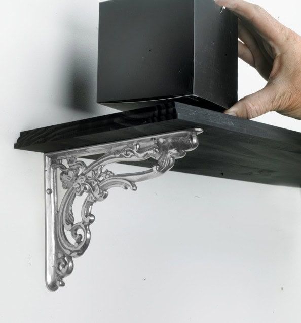 Large Ornate Scroll Polished Aluminium Victorian Shelf Bracket - 24cm x 19cm