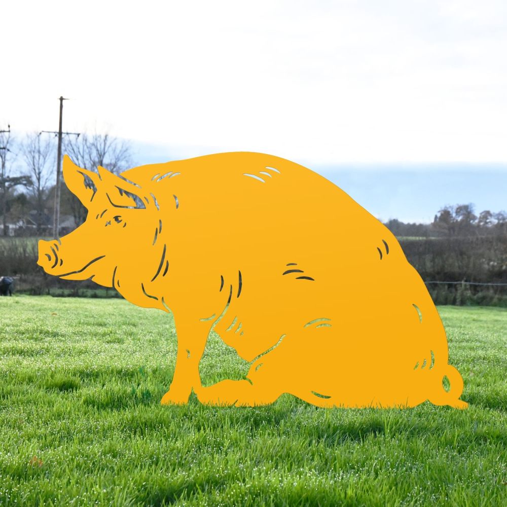 Yellow Sitting Pig Iron Silhouette