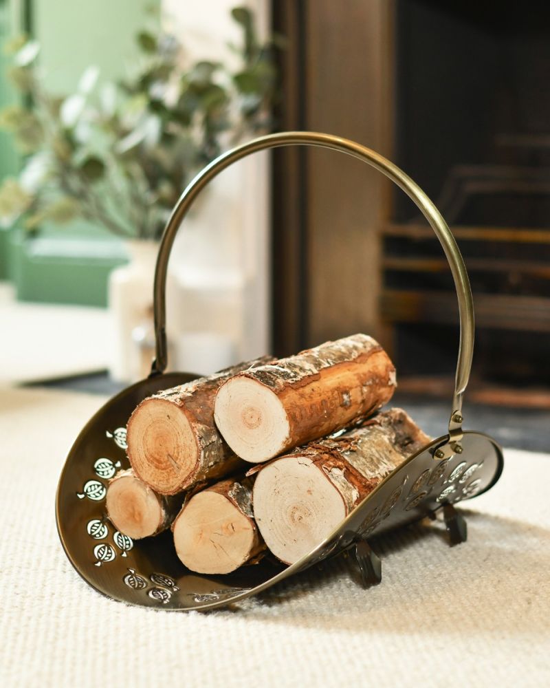 Looped Handle Antique Brass Log Store