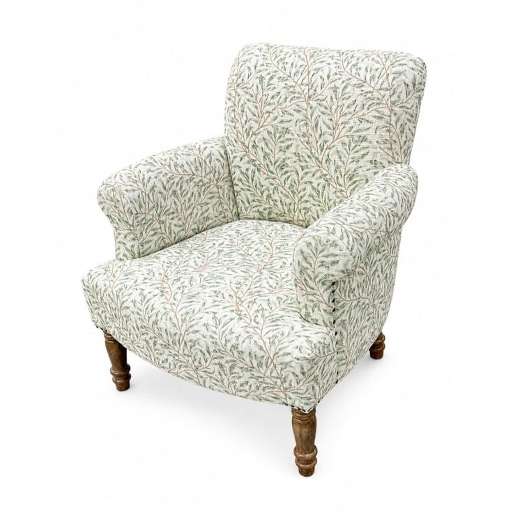 Mango Wood 'Willow Leaf' Upholstered Armchair - Green 