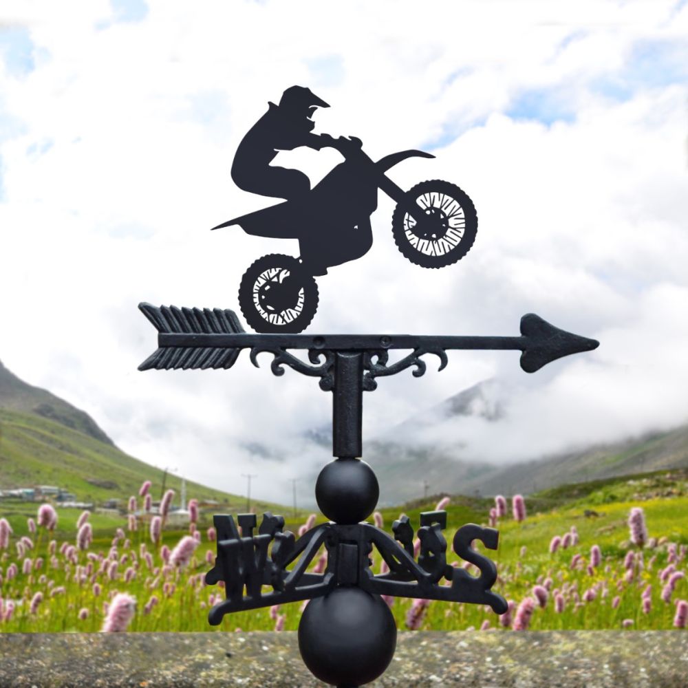Cast Iron & Steel Miniature Dirt Bike Weathervane