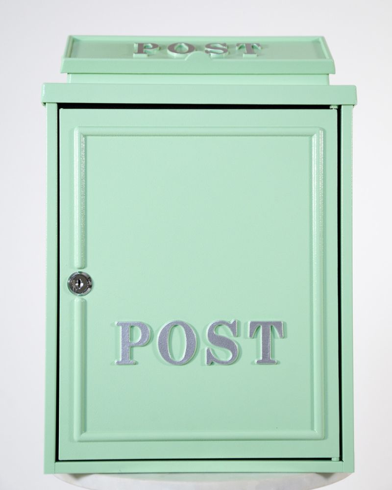 Mint Green Wall Mounted Post Box With Silver Lettering