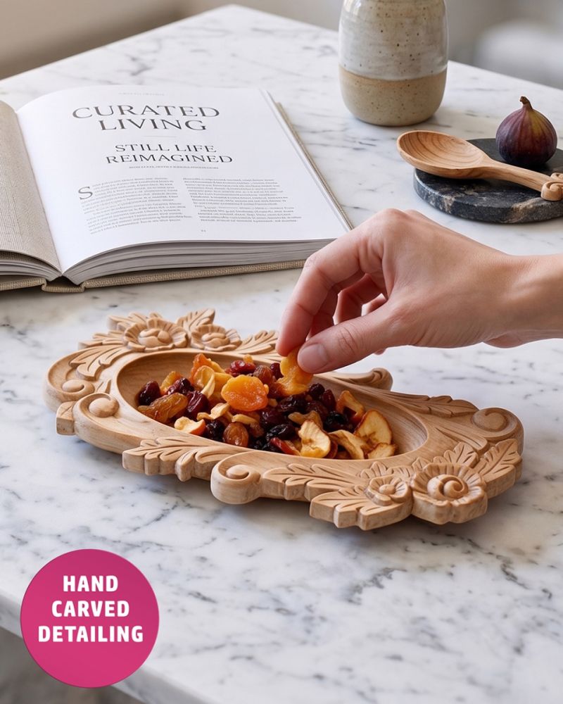 Ornate Beechwood Tray - Woodland Carving 