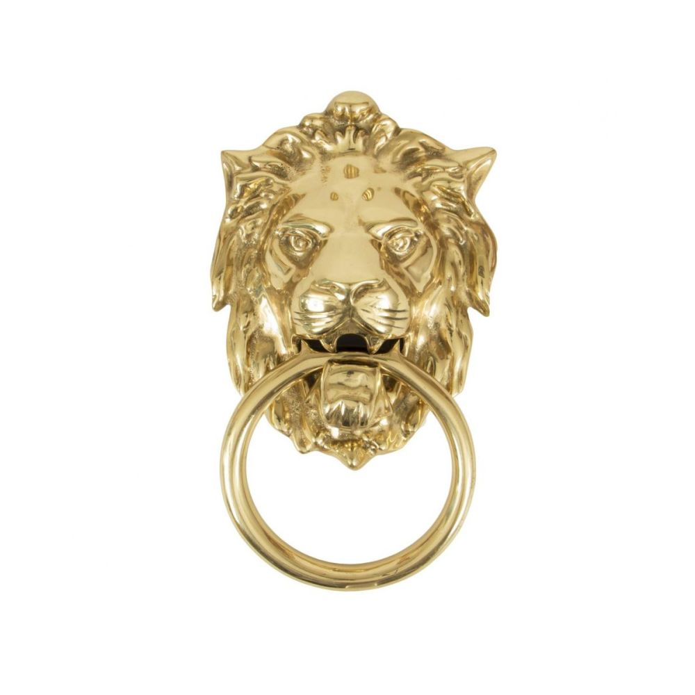 Ornate Polished Brass Lion Head Door Knocker