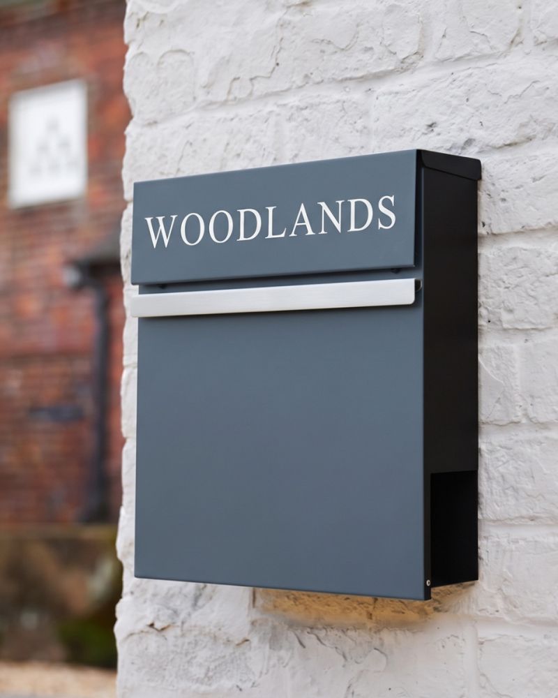 Personalised Grey & Silver 'Symphony' Wall Mounted Post Box & Newspaper Holder