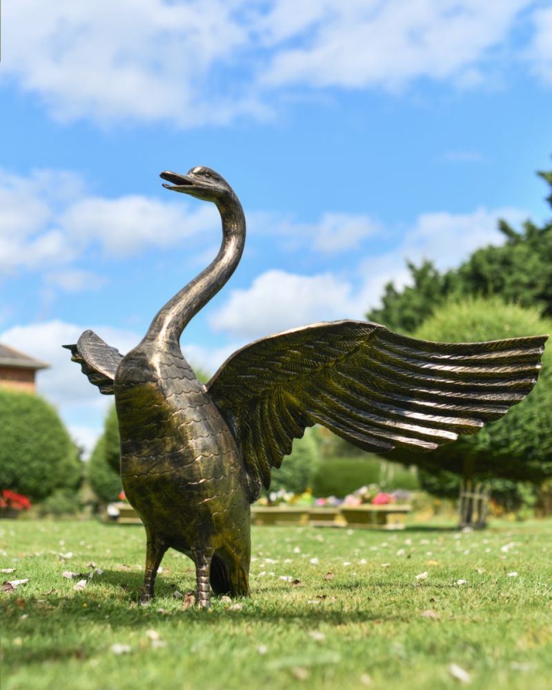 Posturing Black & Gold Swan Garden Sculpture